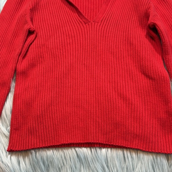 Anthropologie Maeve Bell Sleeve Red Polo Ribbed Crop Length Sweater sz S - Picture 7 of 13